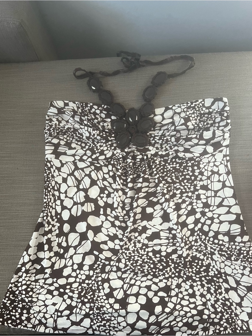 Brown & White Strapless Halter Patterned Chemise
